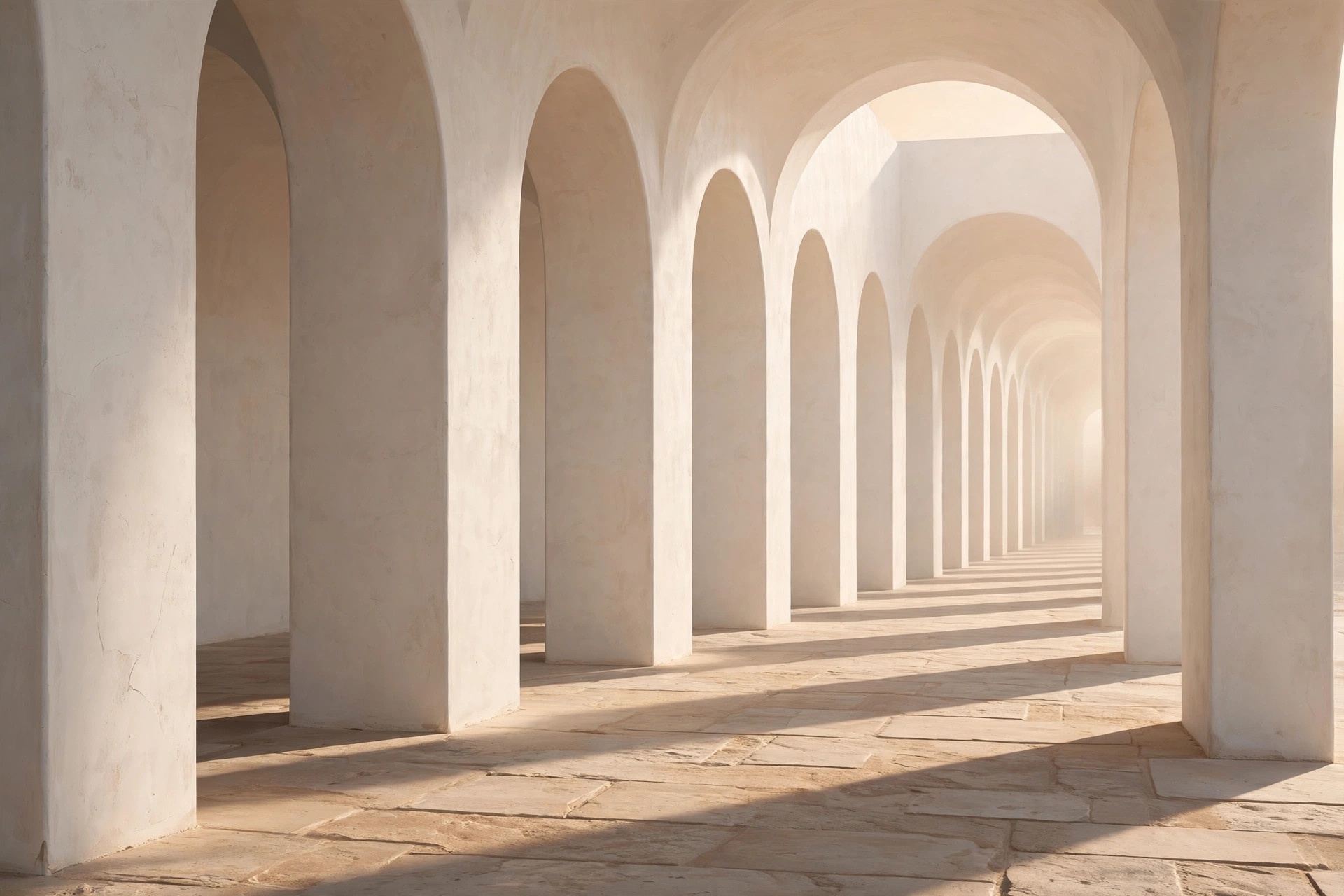 Gallery of white arches